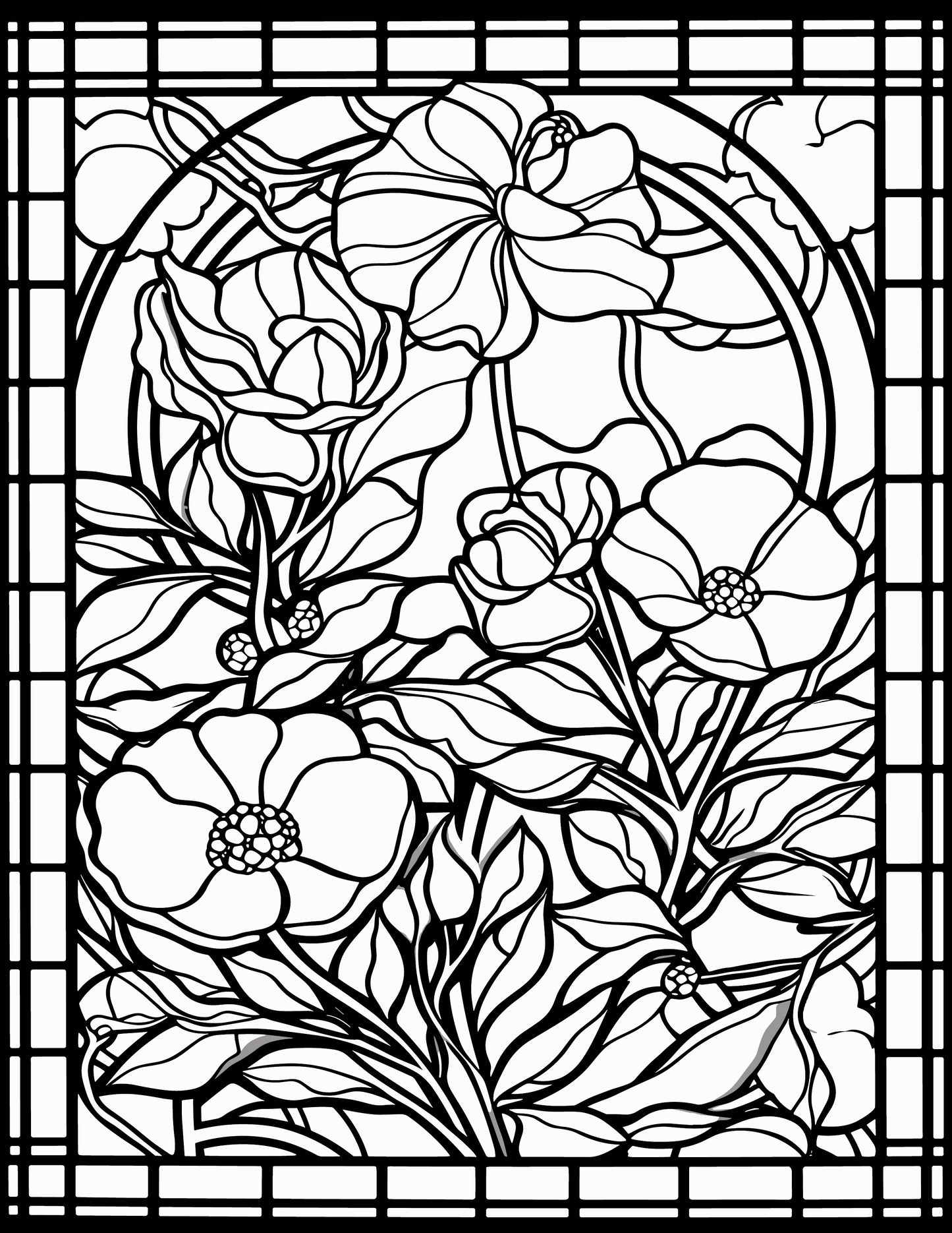 233 Floral Stained Glass Coloring Pages