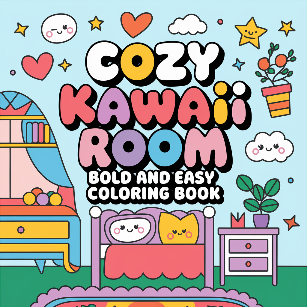 Cozy Kawaii room coloring pages