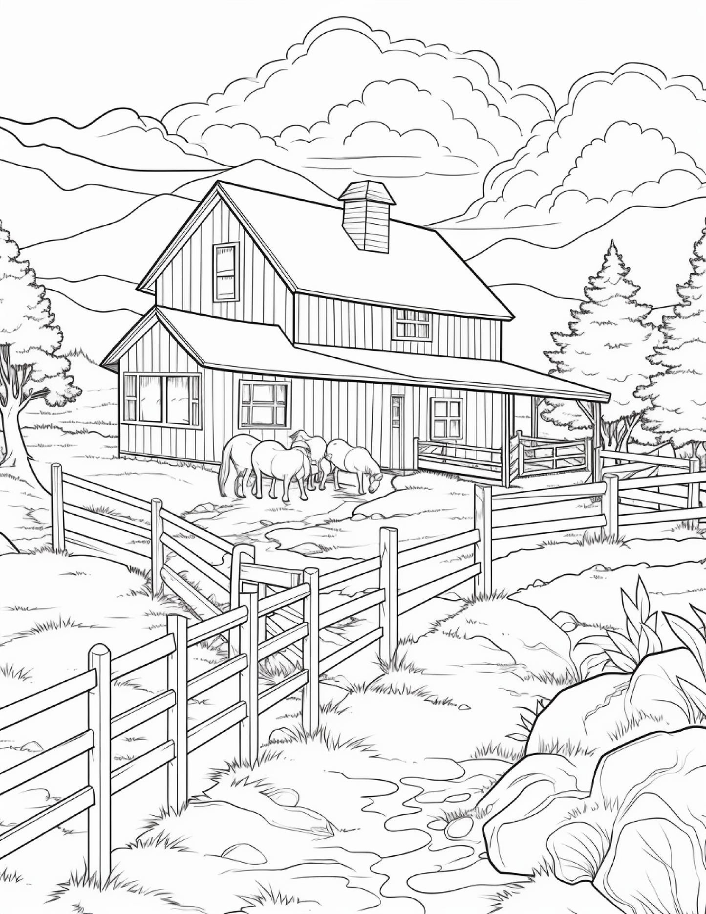 200 Country Farm Coloring Pages for Adults 1