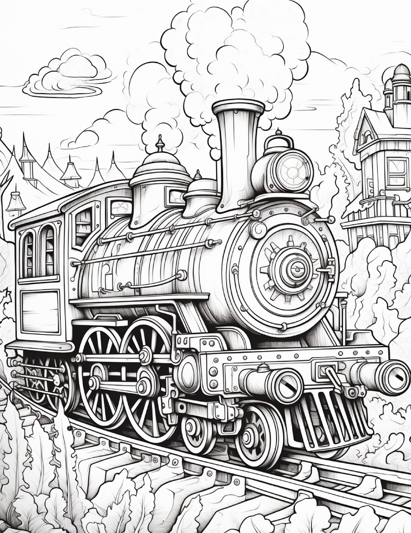 100 Steampunk Train Coloring Pages 1