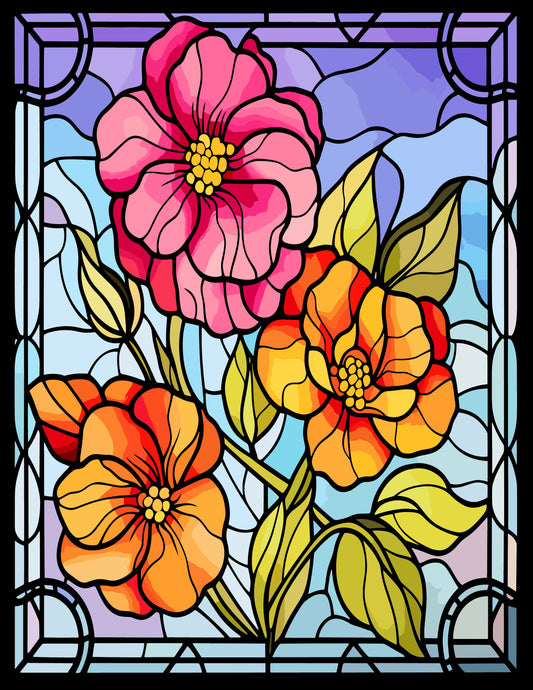 233 Floral Stained Glass Coloring Pages