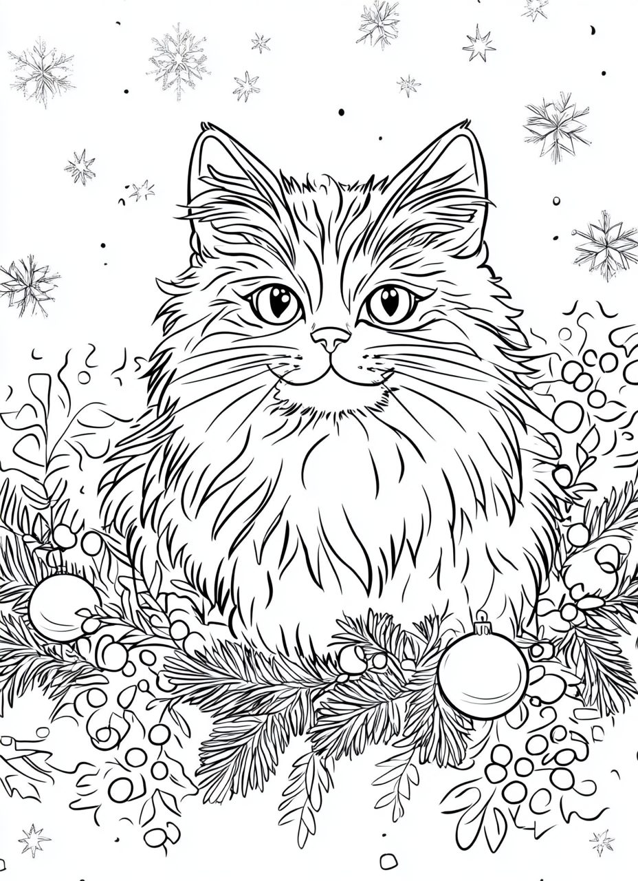 100 Christmas Cats Coloring Pages