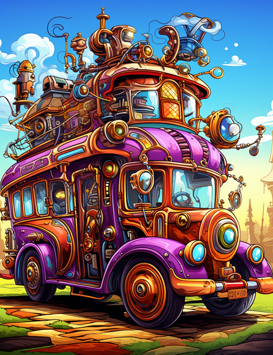 100 Steampunk Bus Coloring Pages 1