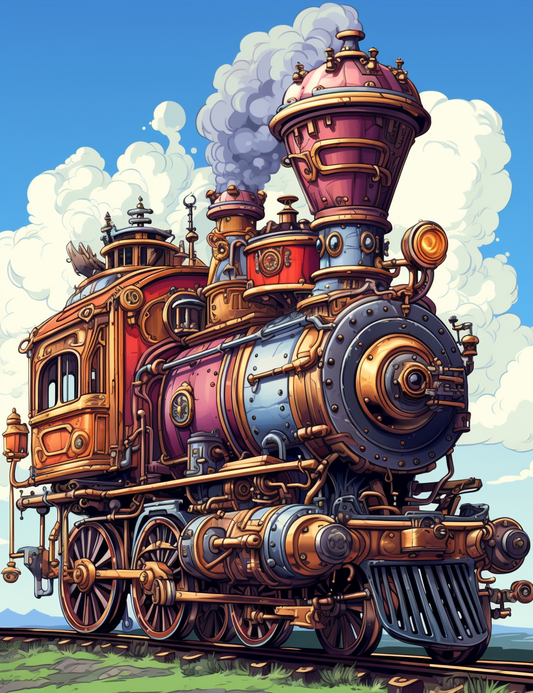 100 Steampunk Train Coloring Pages 1