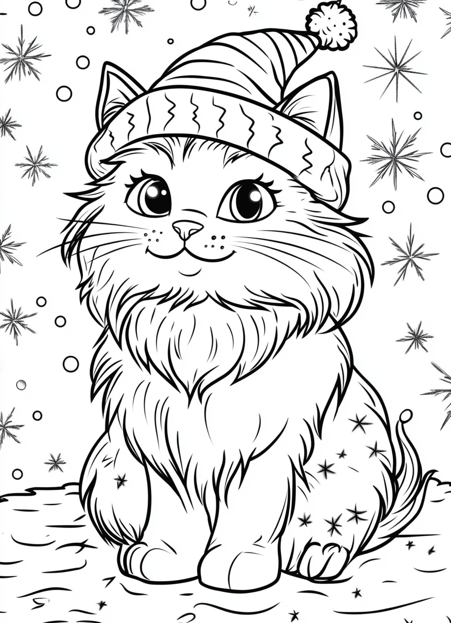 100 Christmas Cats Coloring Pages