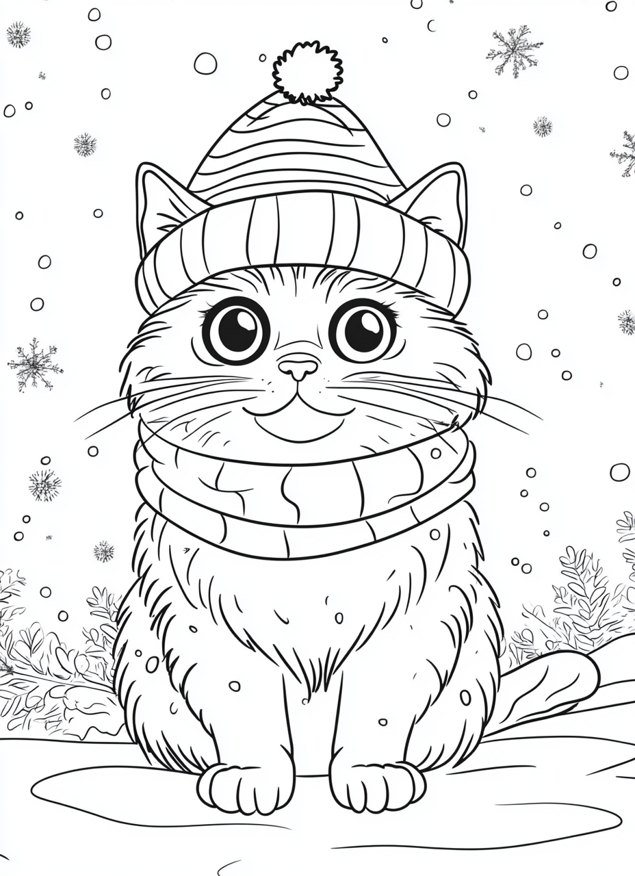 100 Christmas Cats Coloring Pages
