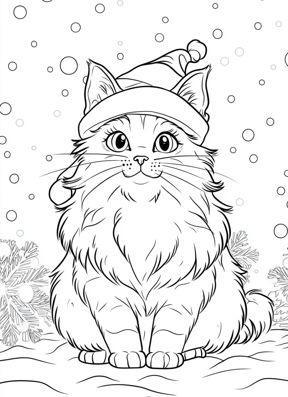100 Christmas Cats Coloring Pages