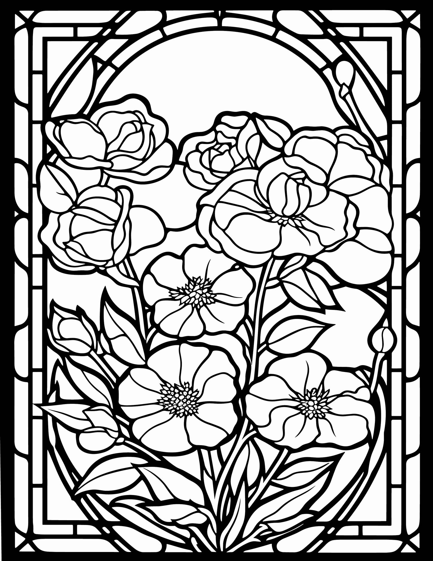 233 Floral Stained Glass Coloring Pages