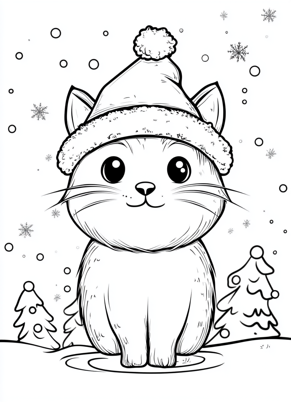 100 Christmas Cats Coloring Pages