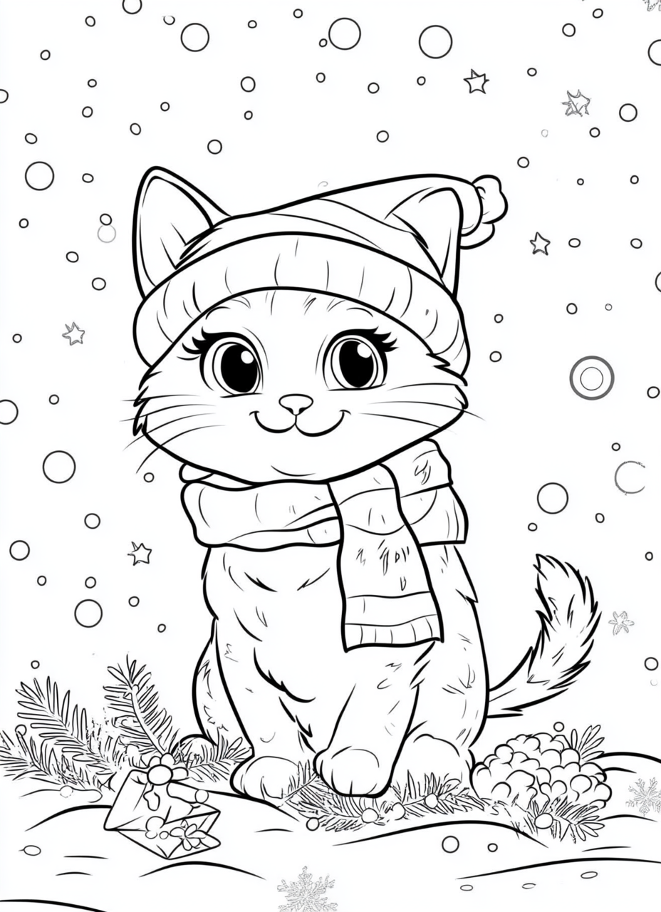 100 Christmas Cats Coloring Pages