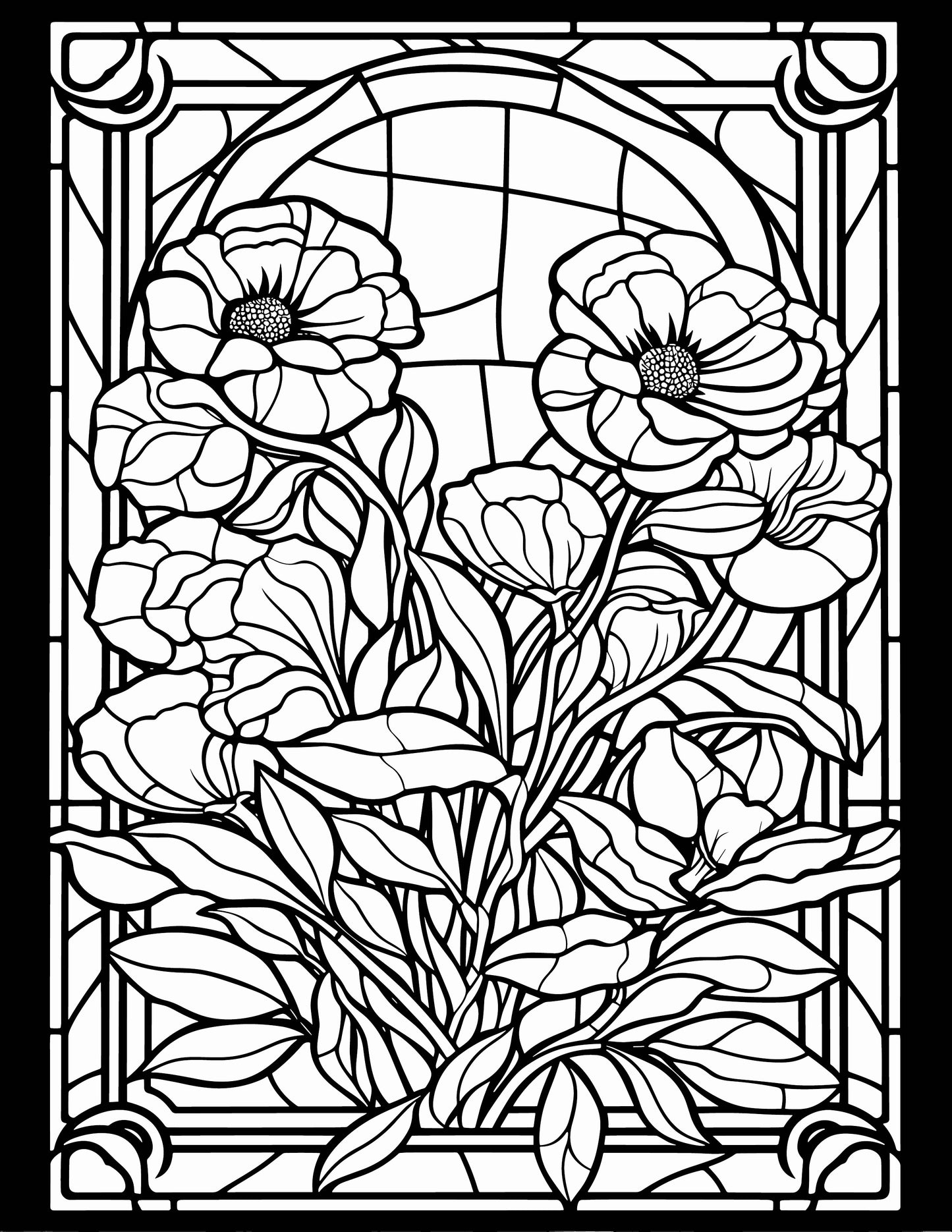 233 Floral Stained Glass Coloring Pages