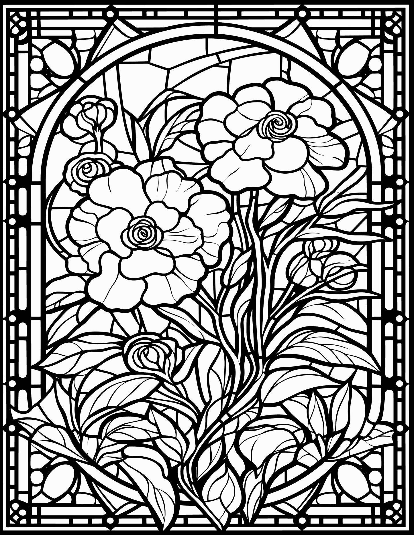 233 Floral Stained Glass Coloring Pages