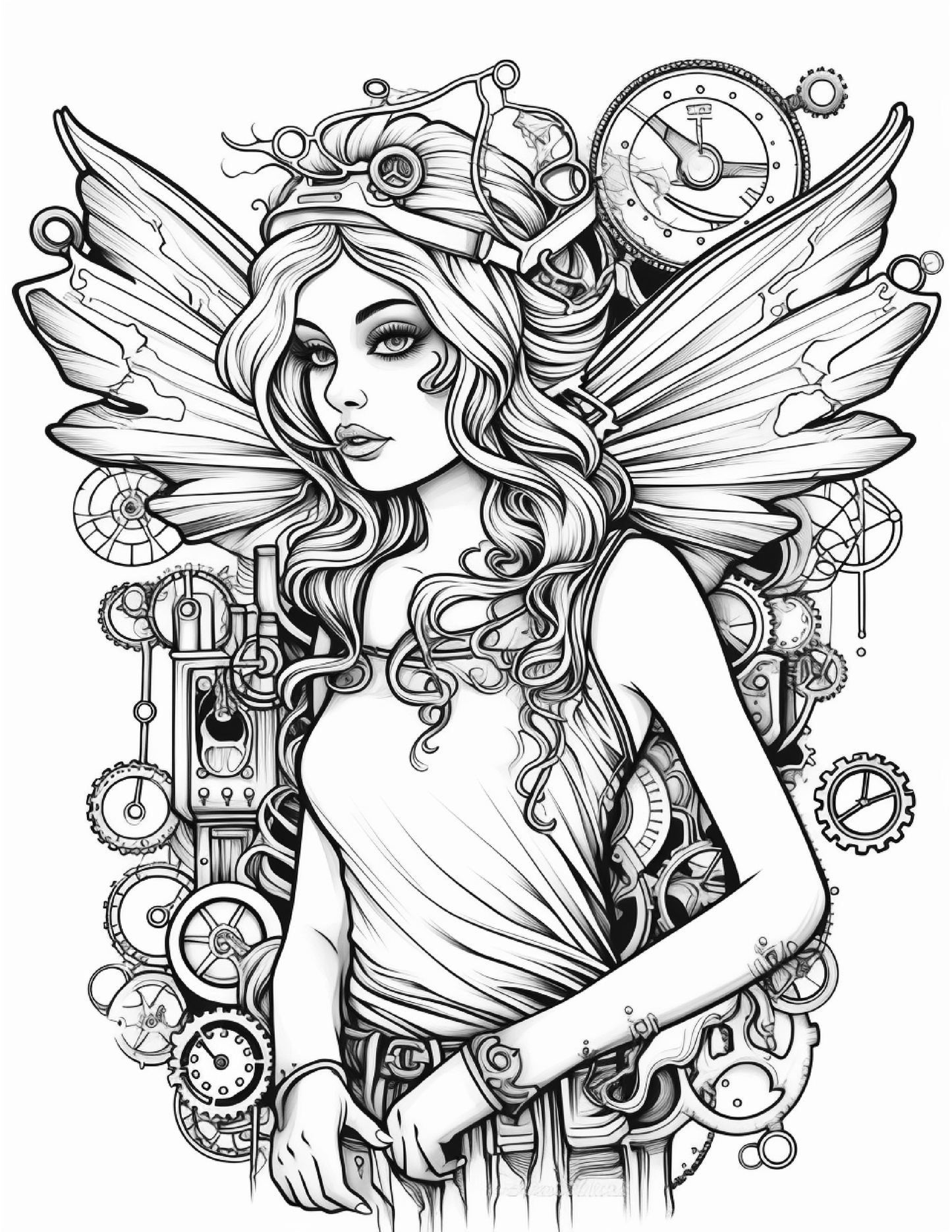 100 Steampunk Fairies Coloring Pages 2