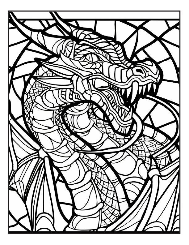 200 Stained Glass Dragon Coloring Pages for Adults