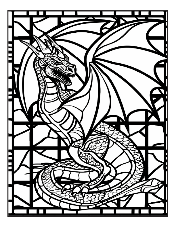 200 Stained Glass Dragon Coloring Pages for Adults
