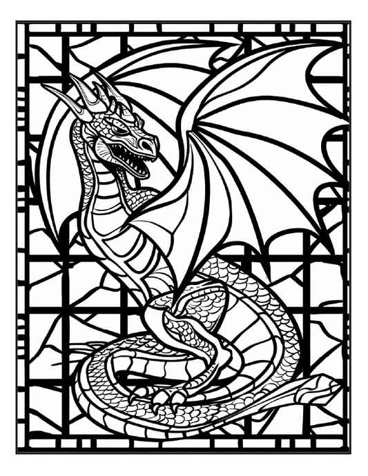 200 Stained Glass Dragon Coloring Pages for Adults