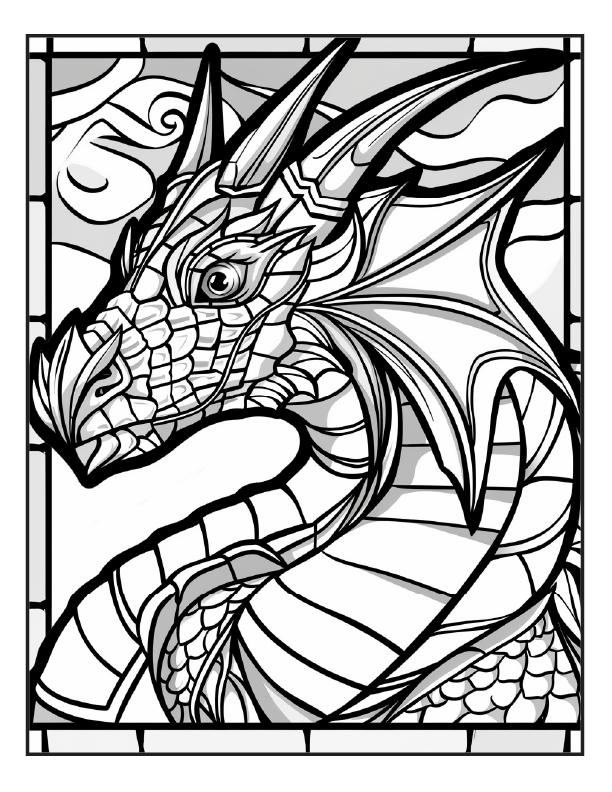 200 Stained Glass Dragon Coloring Pages for Adults