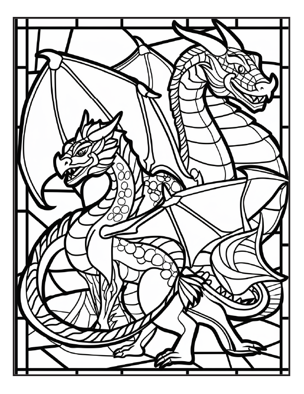200 Stained Glass Dragon Coloring Pages for Adults