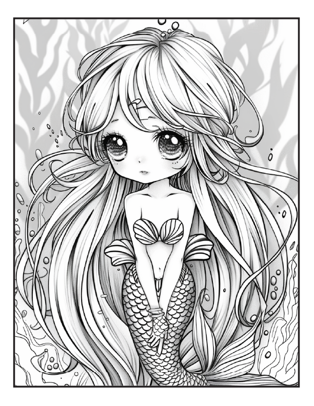 200 Mermaid Chibi Girls Coloring Pages for Adults