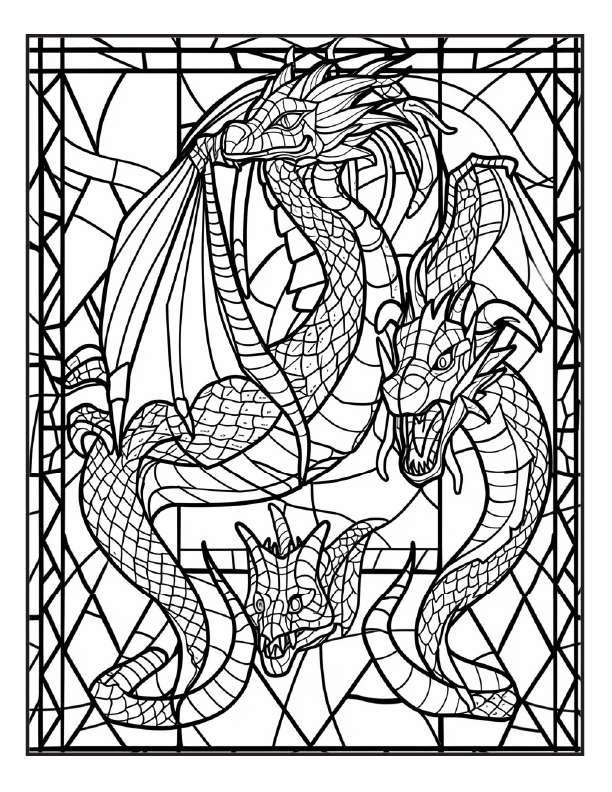 200 Stained Glass Dragon Coloring Pages for Adults