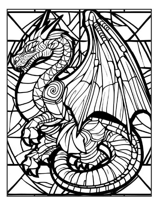 200 Stained Glass Dragon Coloring Pages for Adults