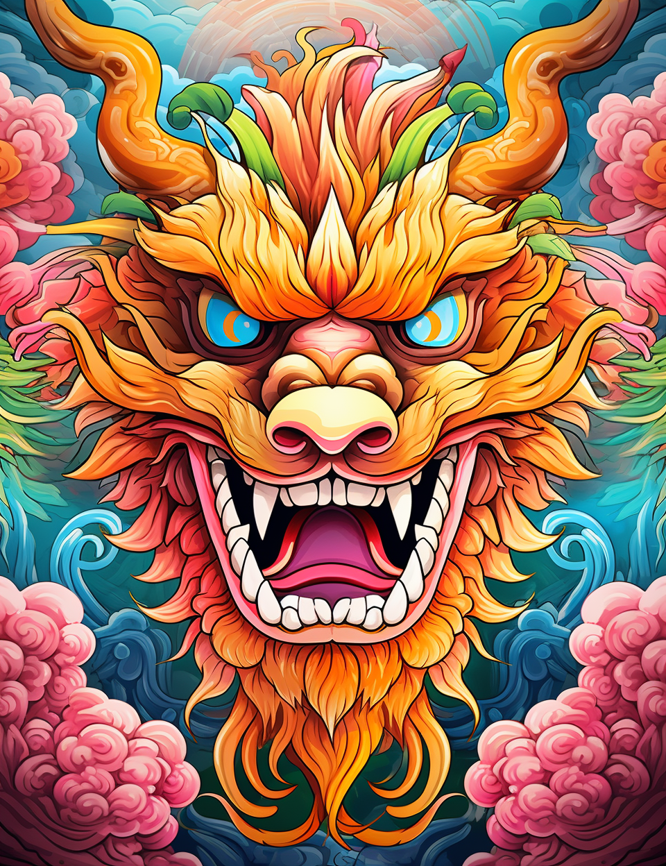 chinese dragon coloring pages for Adults 2