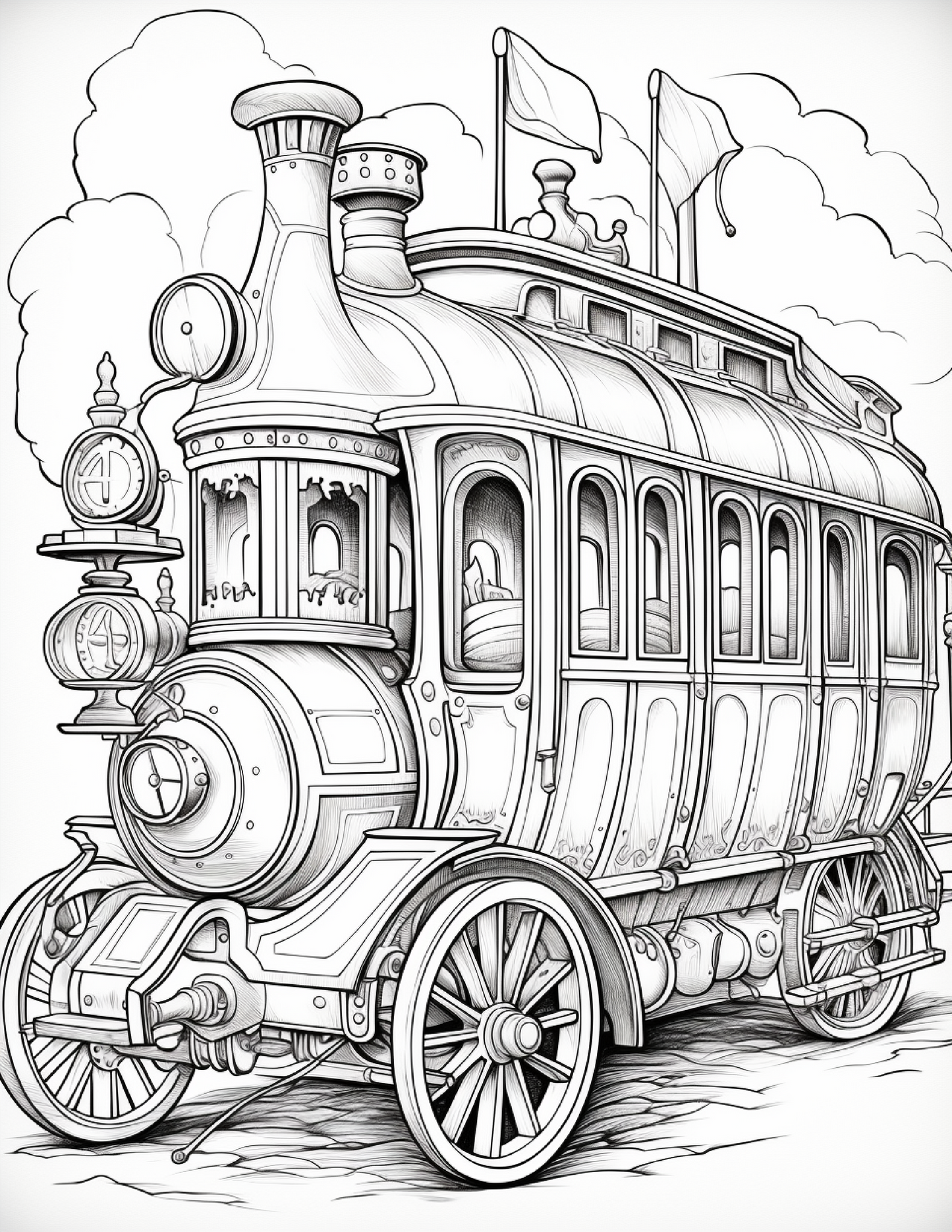 100 Steampunk Bus Coloring Pages 1