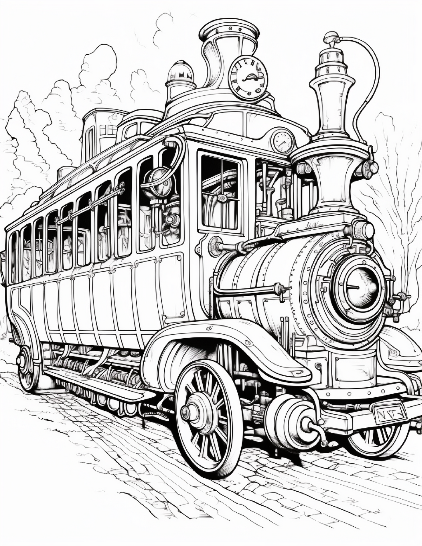 100 Steampunk Bus Coloring Pages 1