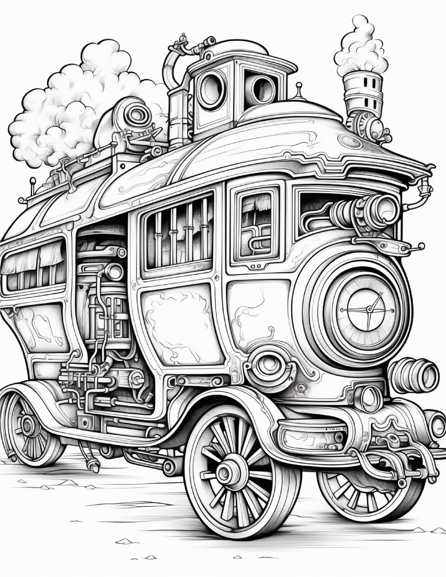 100 Steampunk Bus Coloring Pages 1