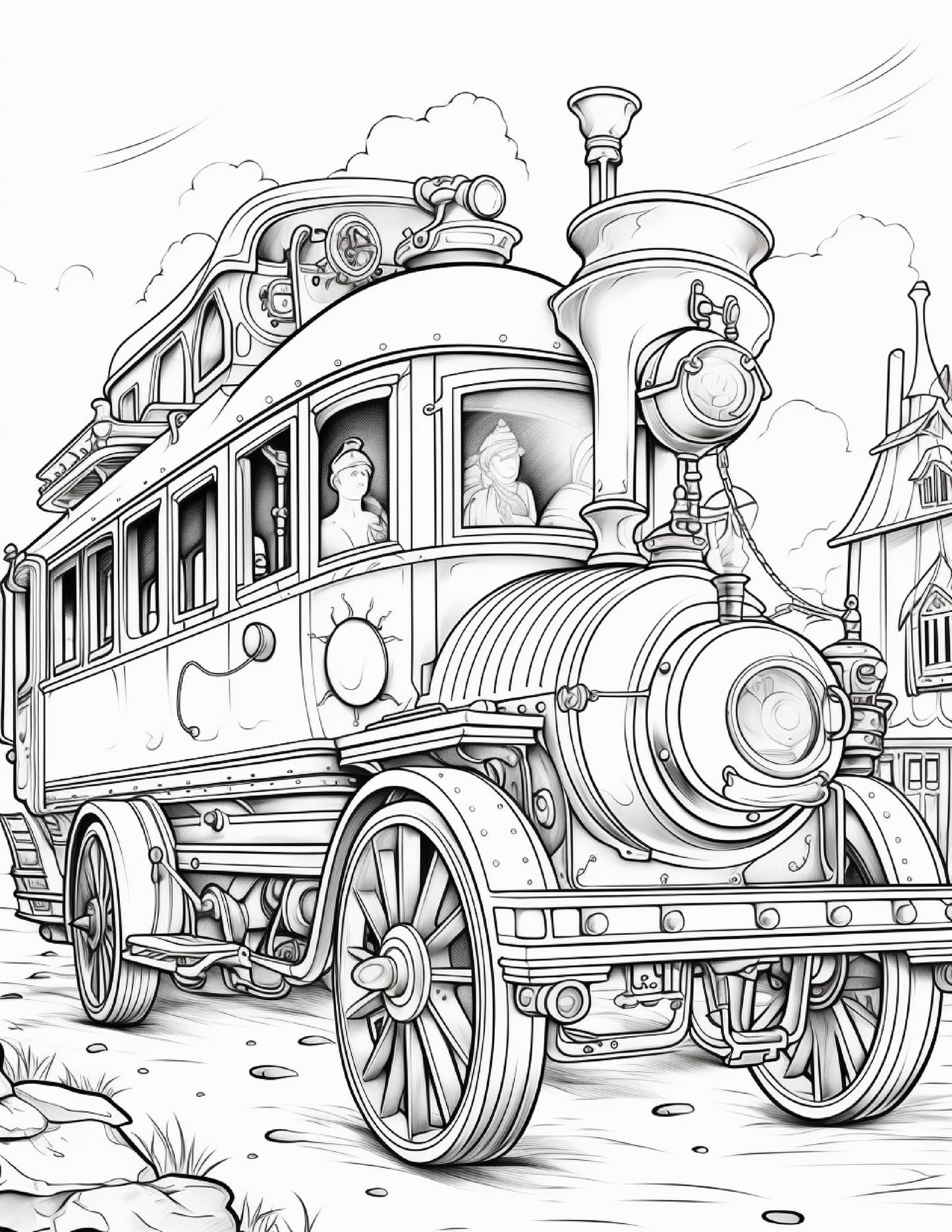 100 Steampunk Bus Coloring Pages 1