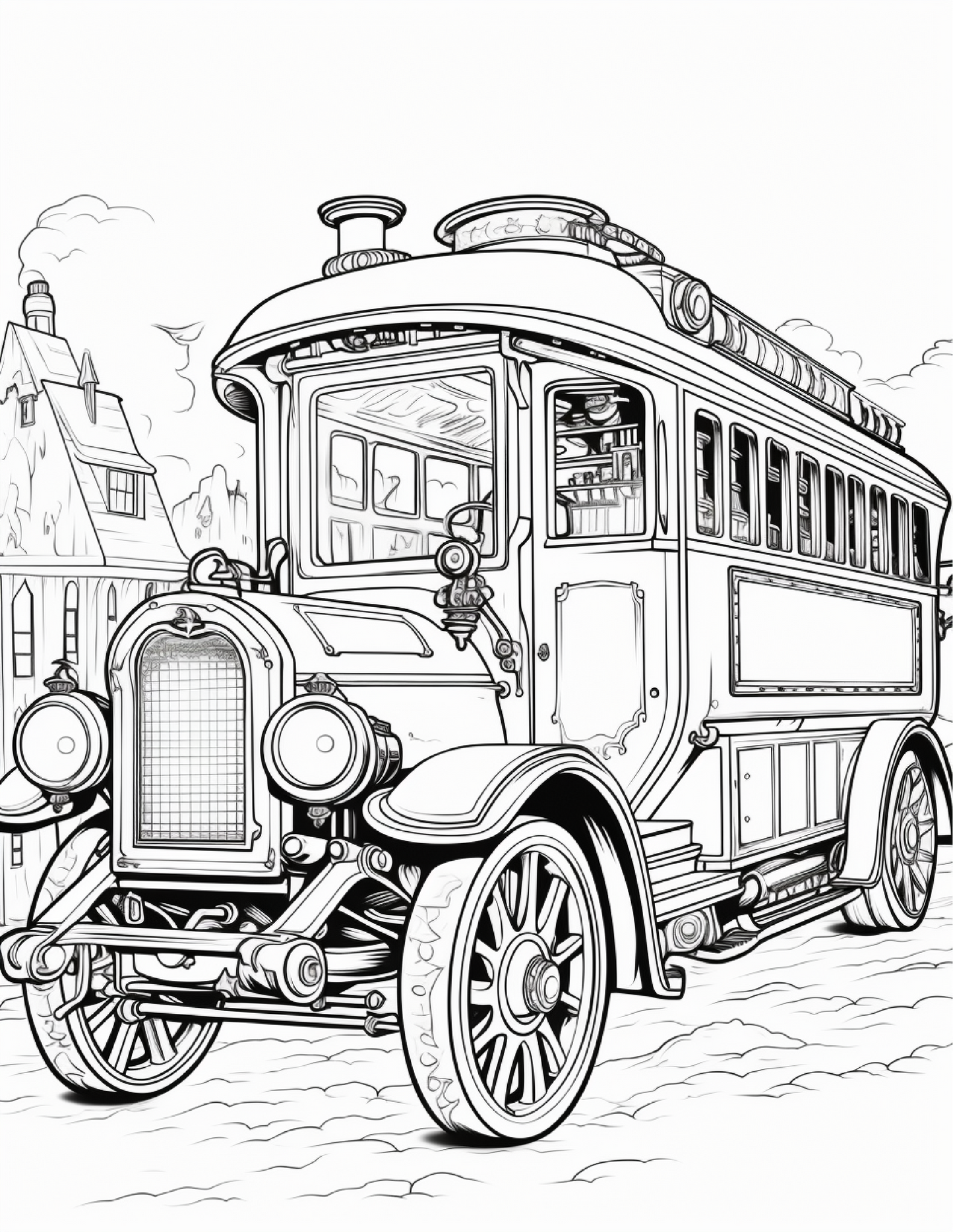 100 Steampunk Bus Coloring Pages 1