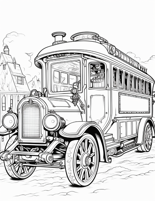 100 Steampunk Bus Coloring Pages 1