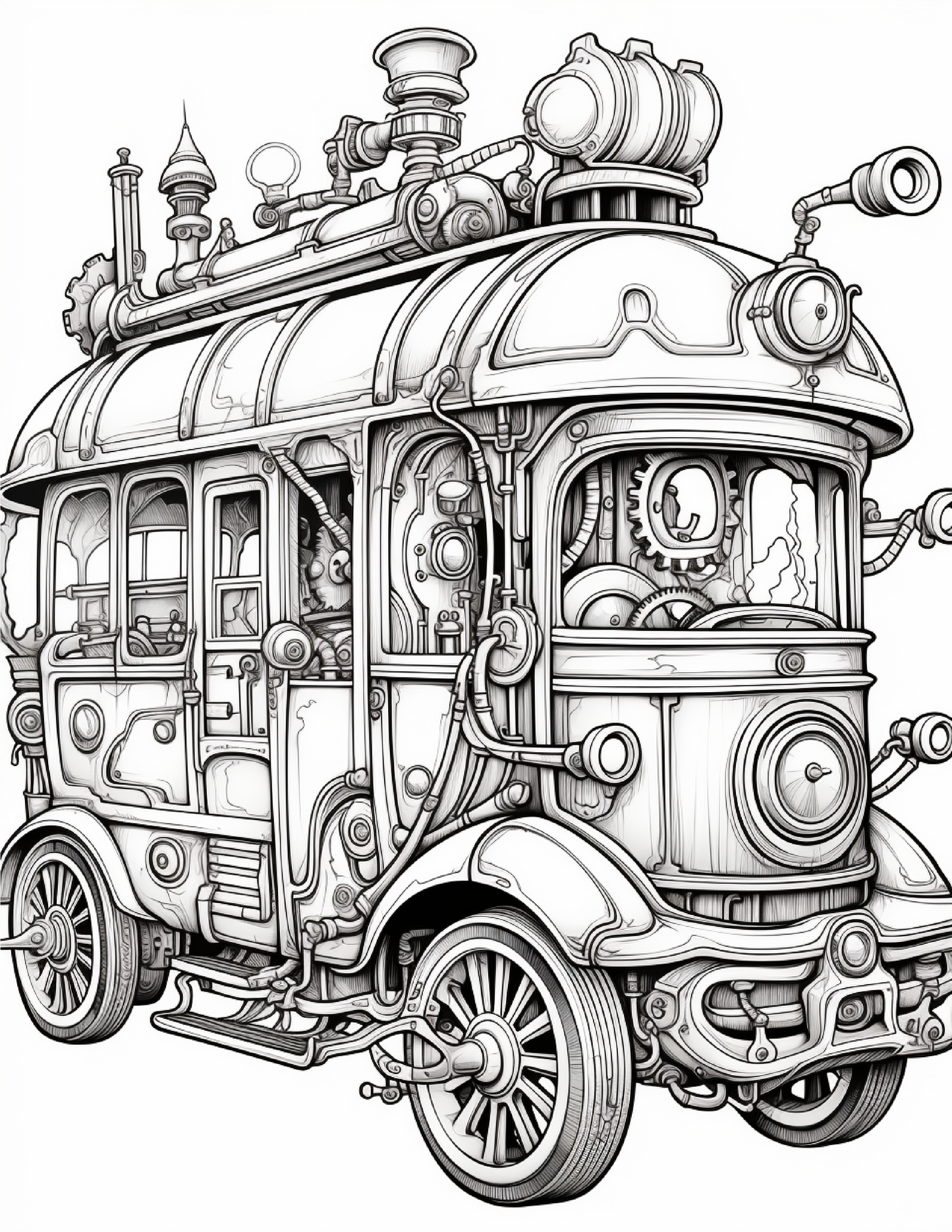 100 Steampunk Bus Coloring Pages 1
