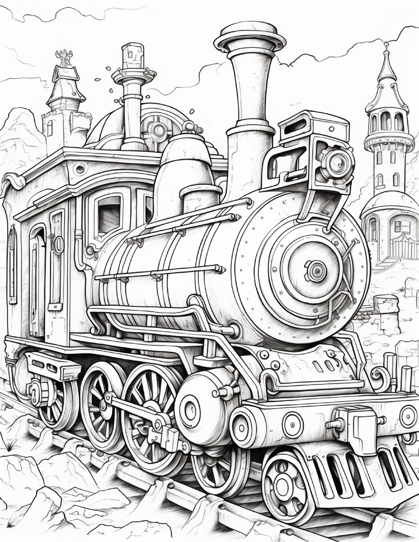 100 Steampunk Train Coloring Pages 2