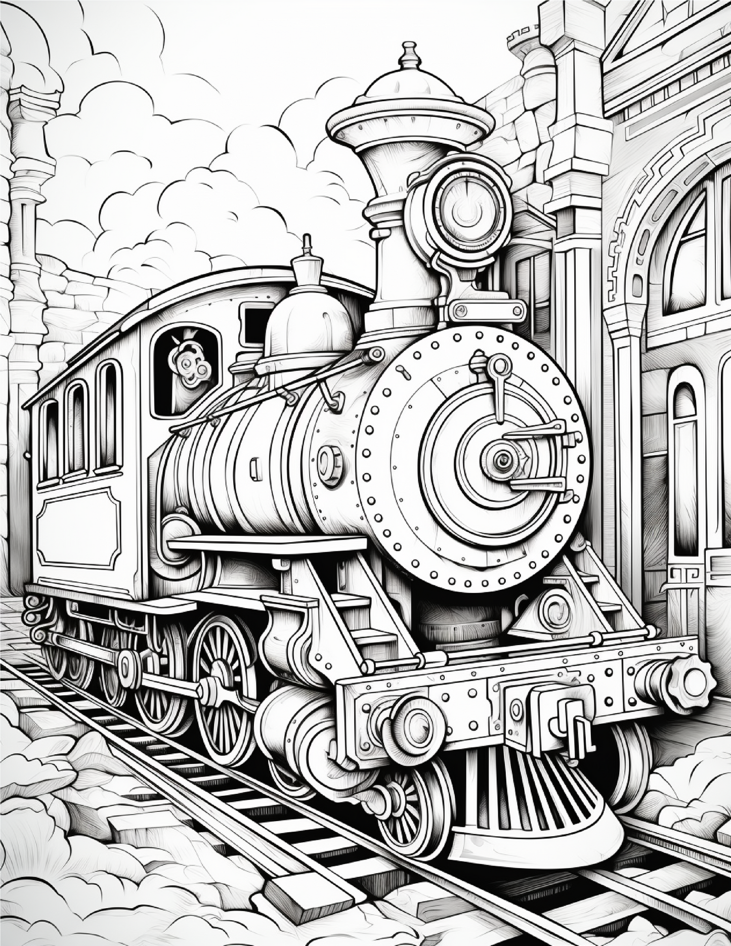 100 Steampunk Train Coloring Pages 1