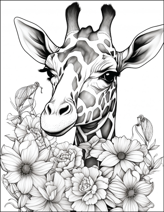 200 Floral Safari Animal Coloring Pages for Adults