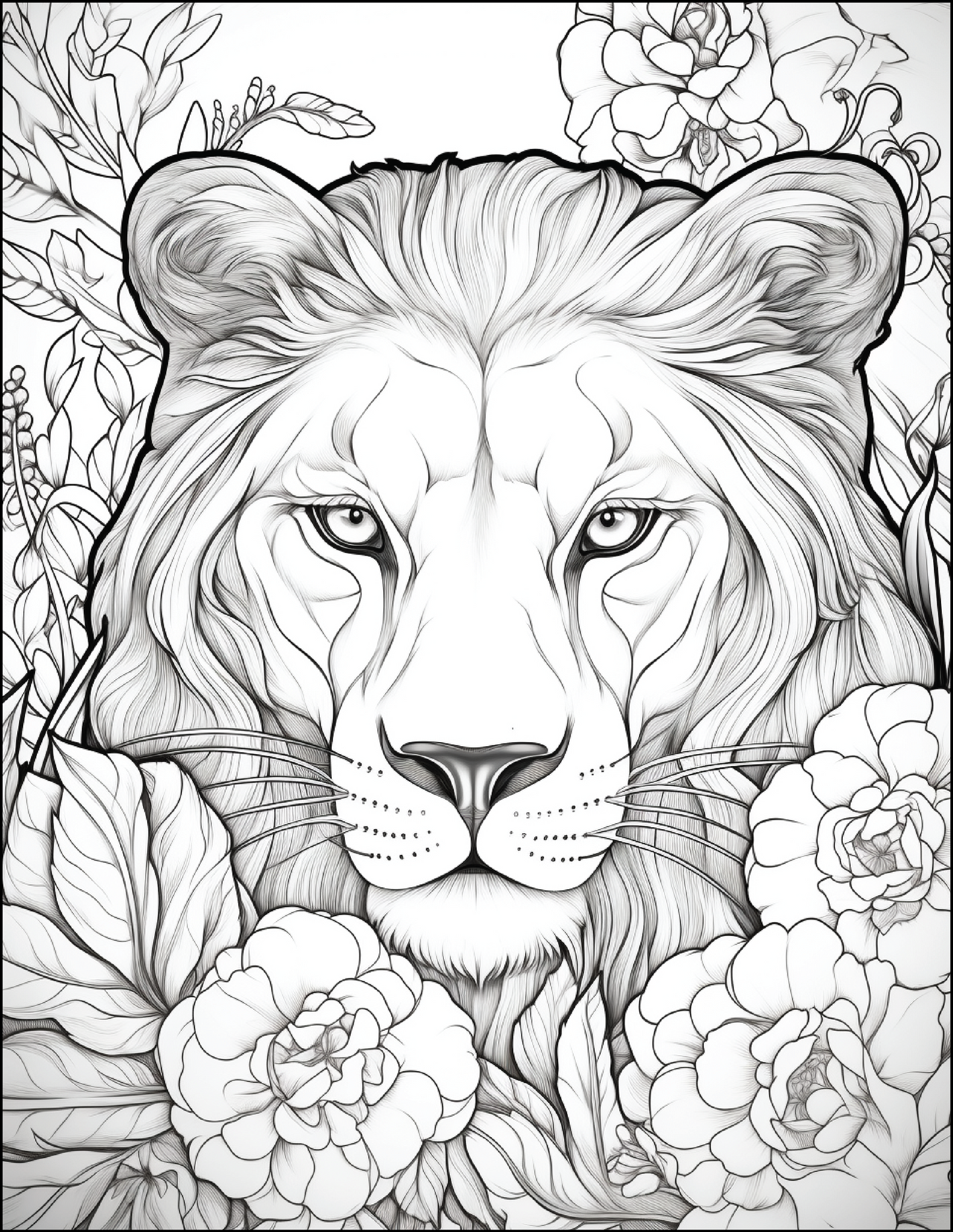 200 Floral Safari Animal Coloring Pages for Adults
