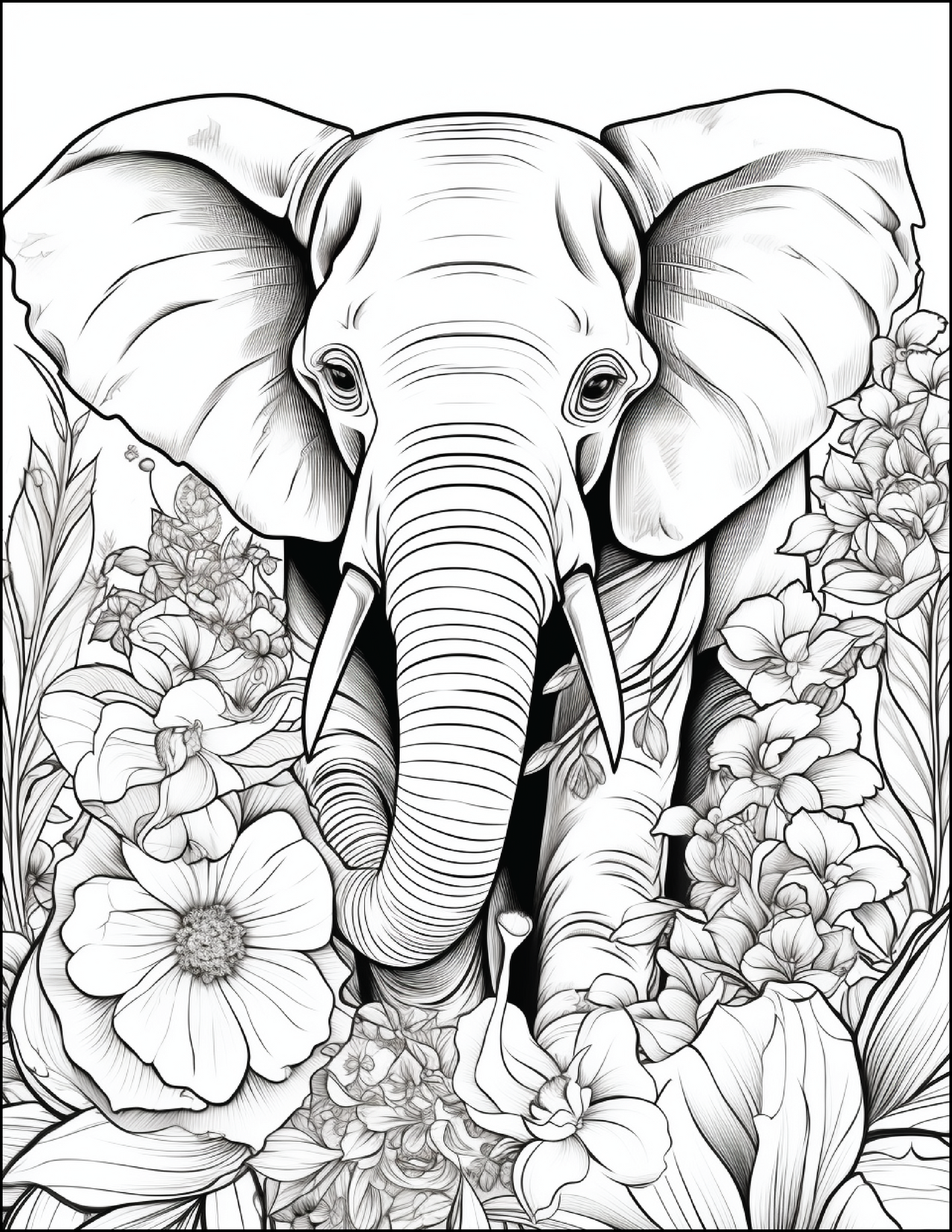 200 Floral Safari Animal Coloring Pages for Adults