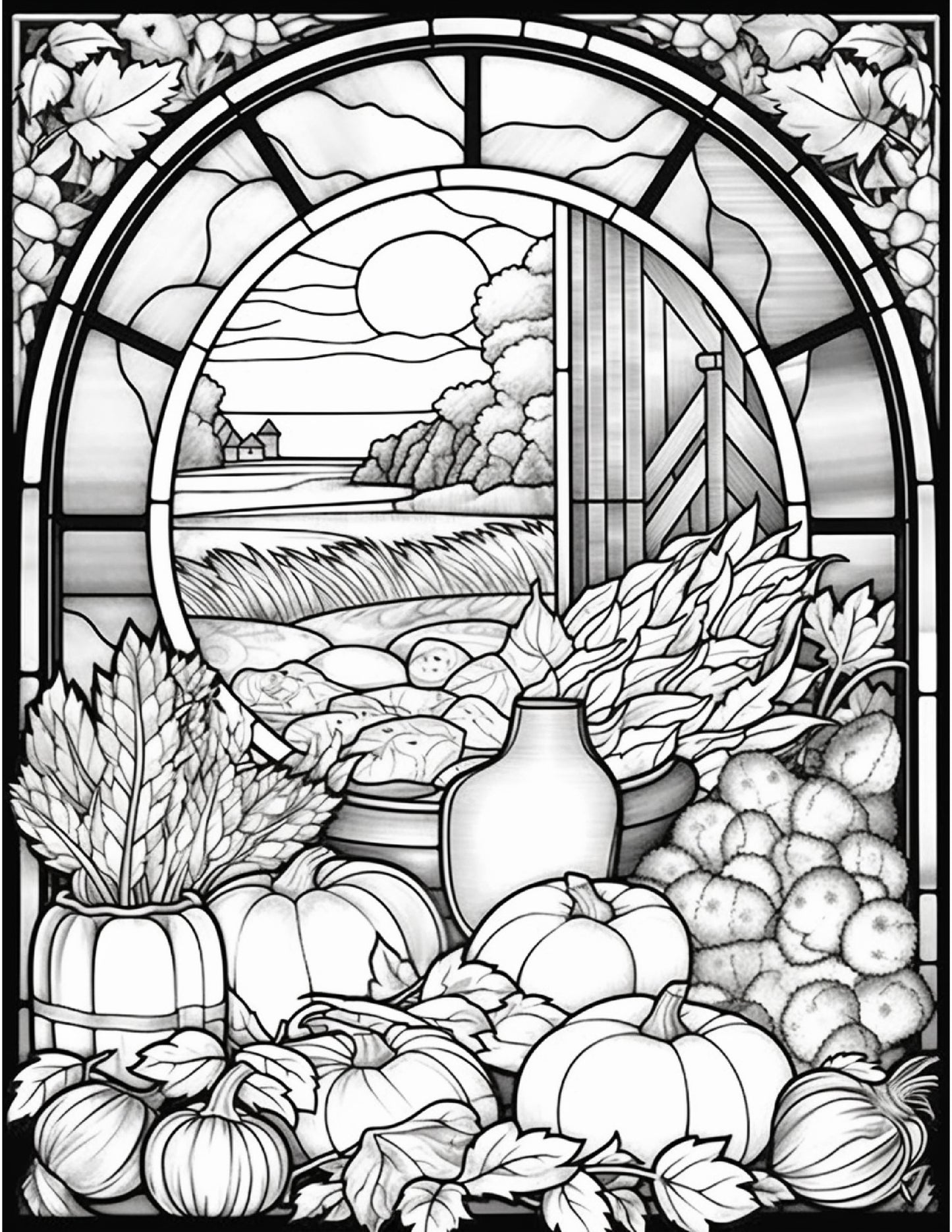 100 Stained Glass Autumn Coloring for Adults