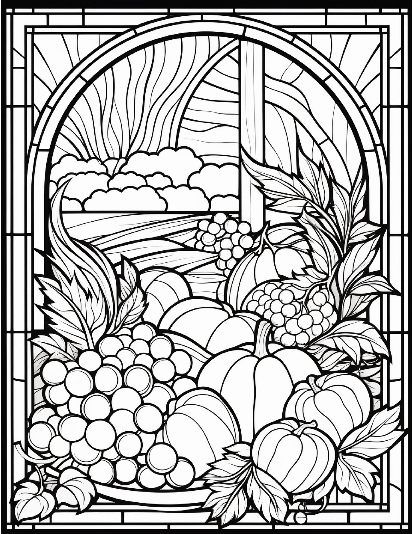 100 Stained-Glass Autumn Coloring