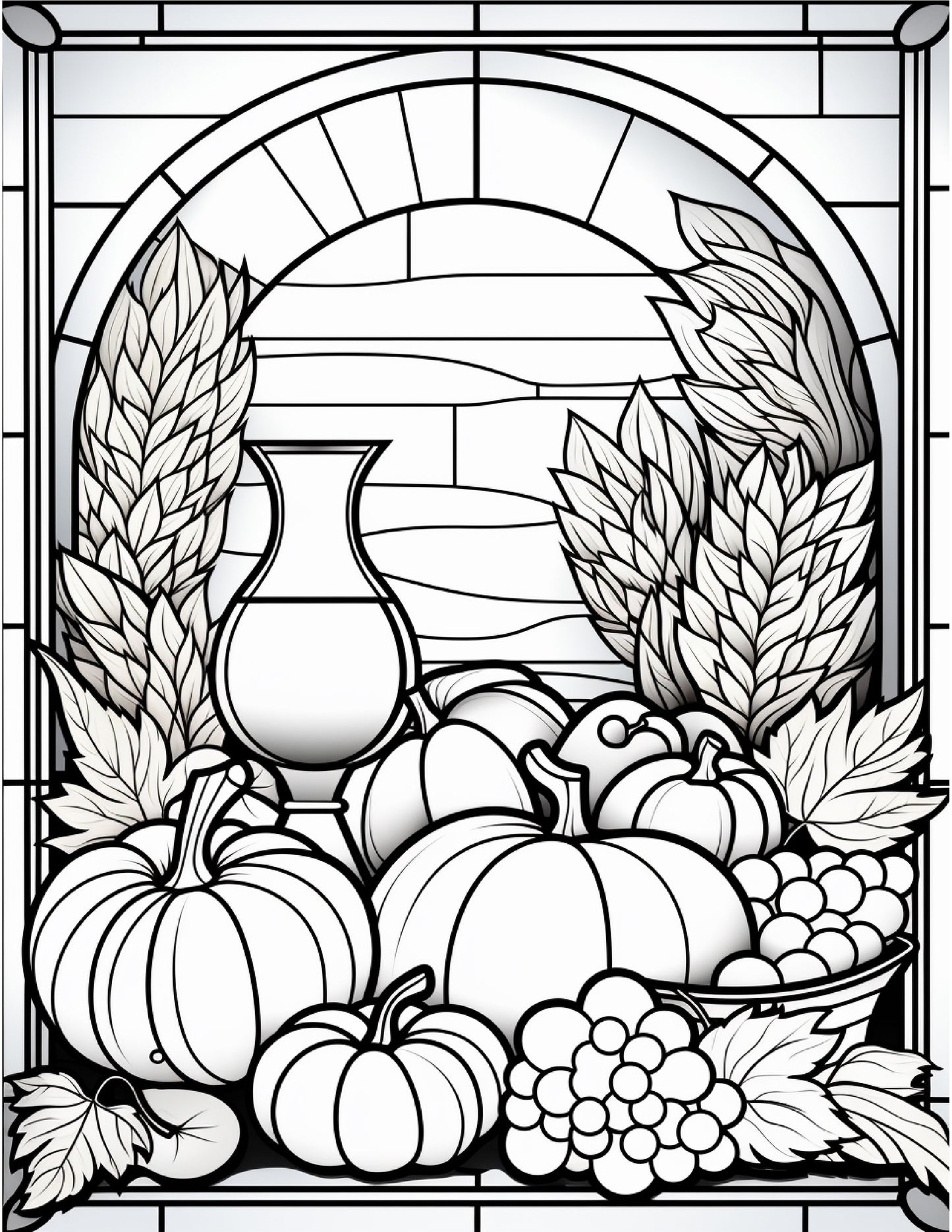100 Stained-Glass Autumn Coloring