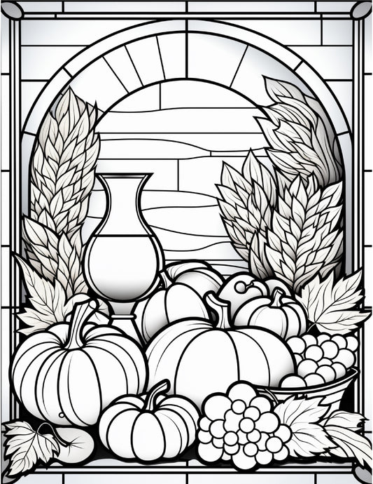 100 Stained-Glass Autumn Coloring