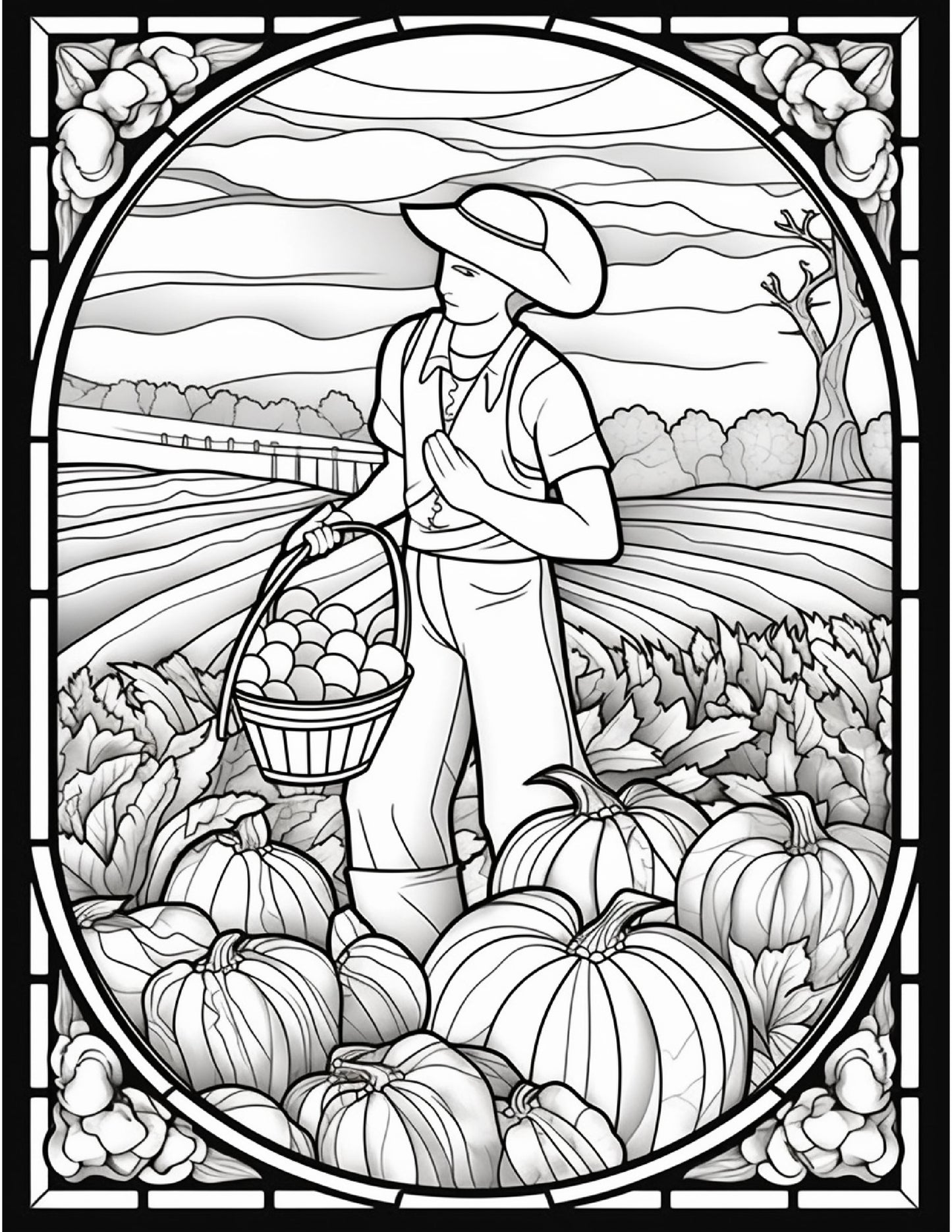 100 Stained-Glass Autumn Coloring