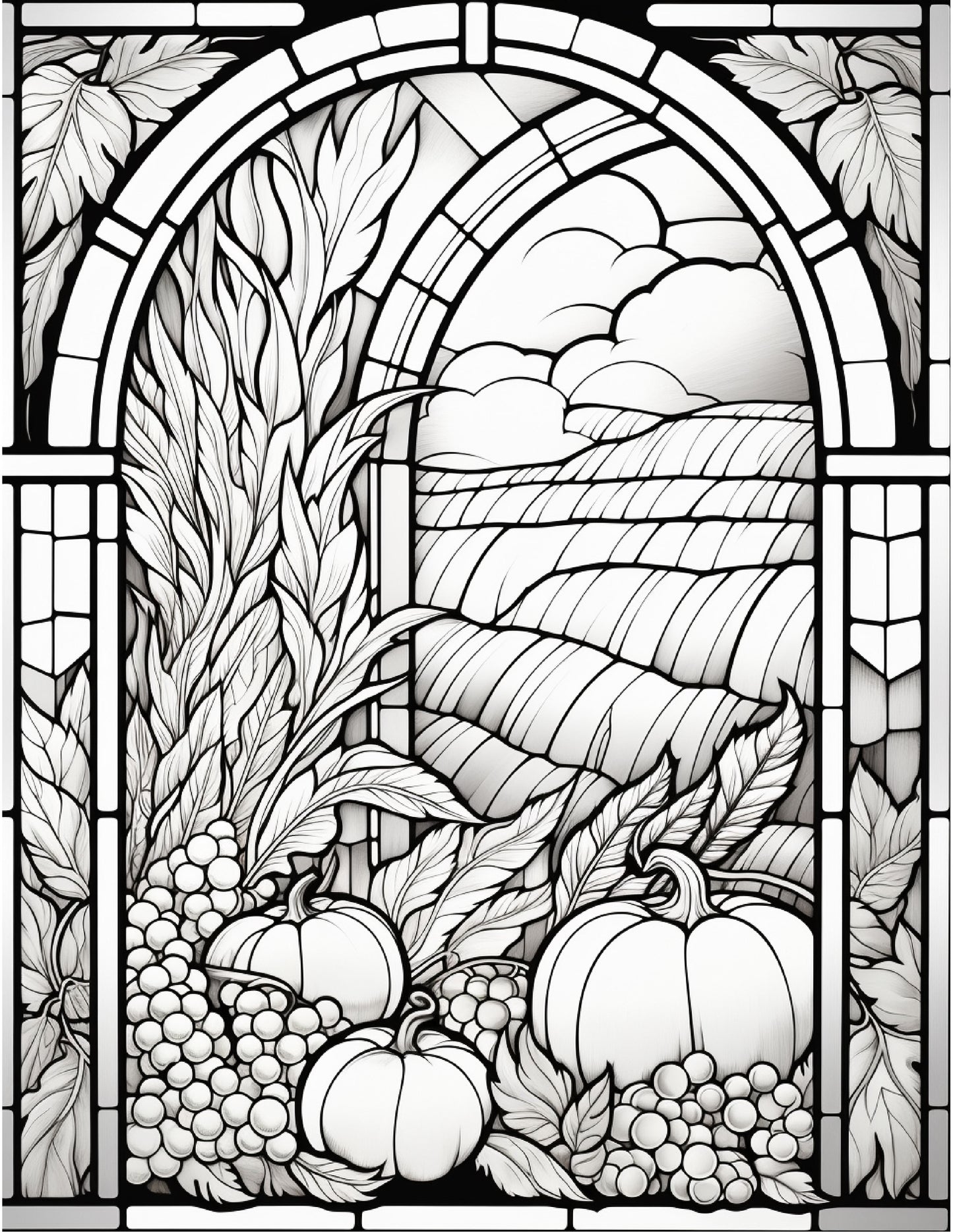 100 Stained-Glass Autumn Coloring