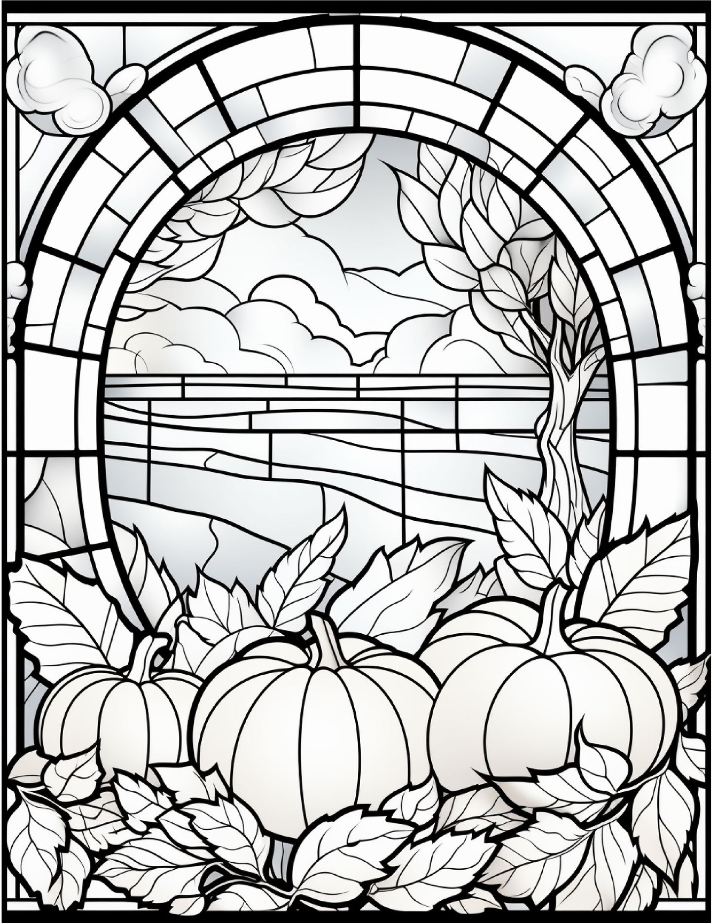 100 Stained-Glass Autumn Coloring