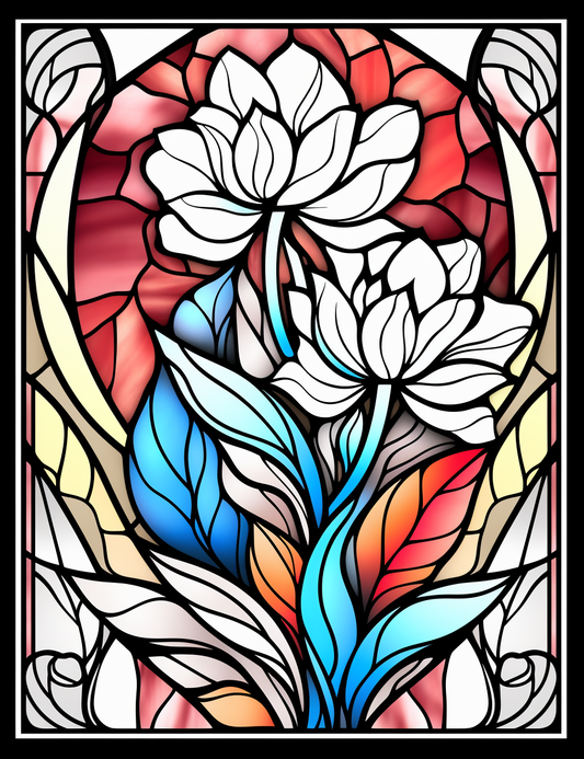 180 Stained Glass Flower  Coloring Book