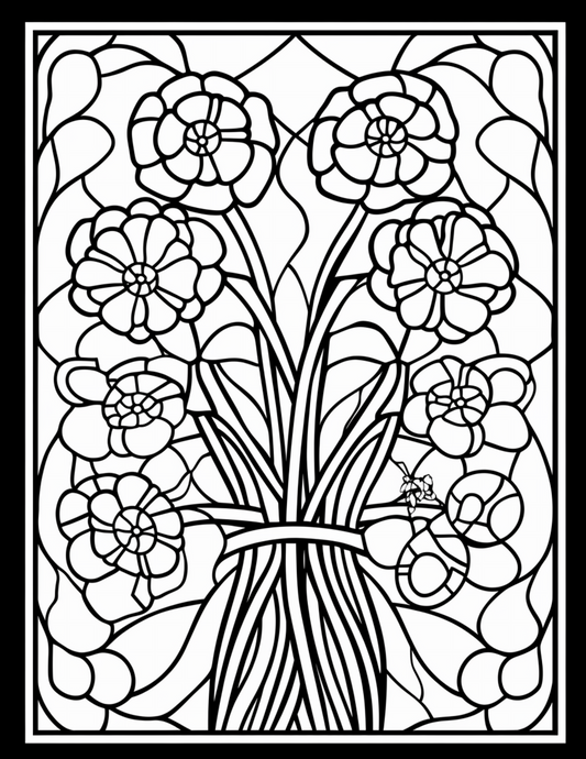 180 Stained Glass Flower  Coloring Book