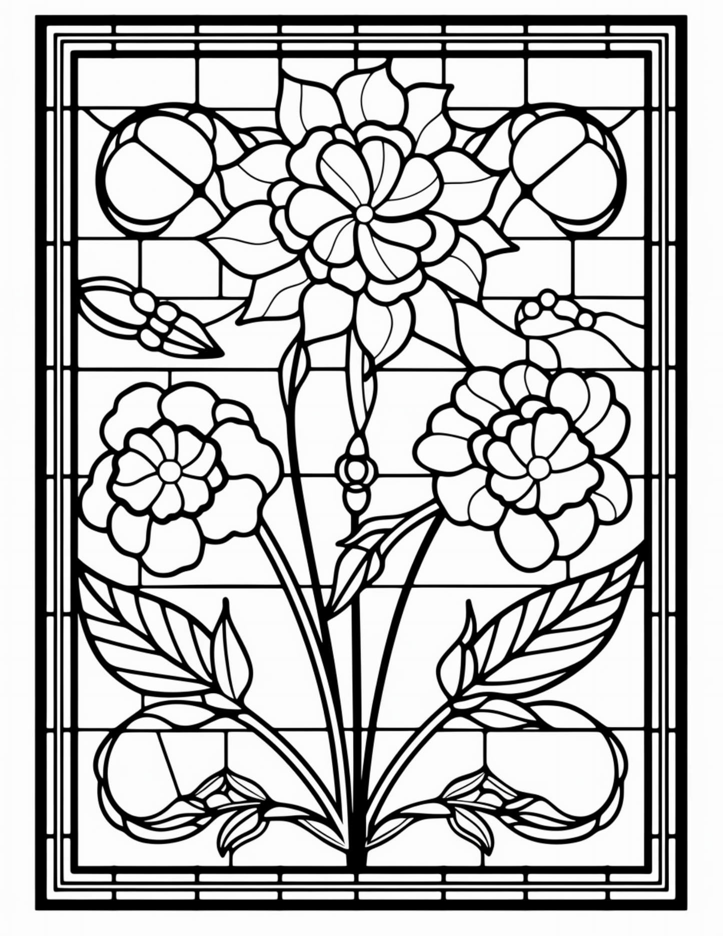 180 Stained Glass Flower  Coloring Book