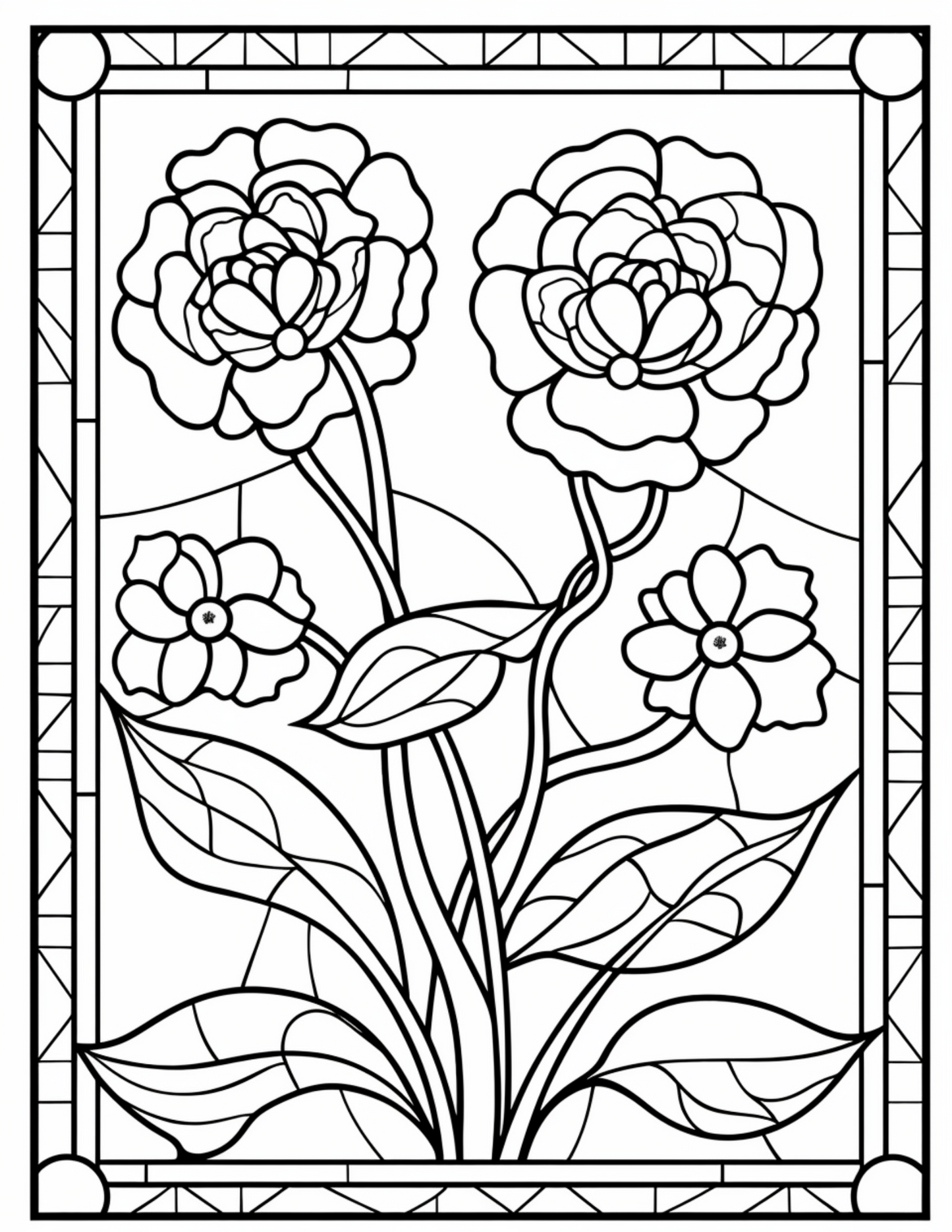 180 Stained Glass Flower  Coloring Book