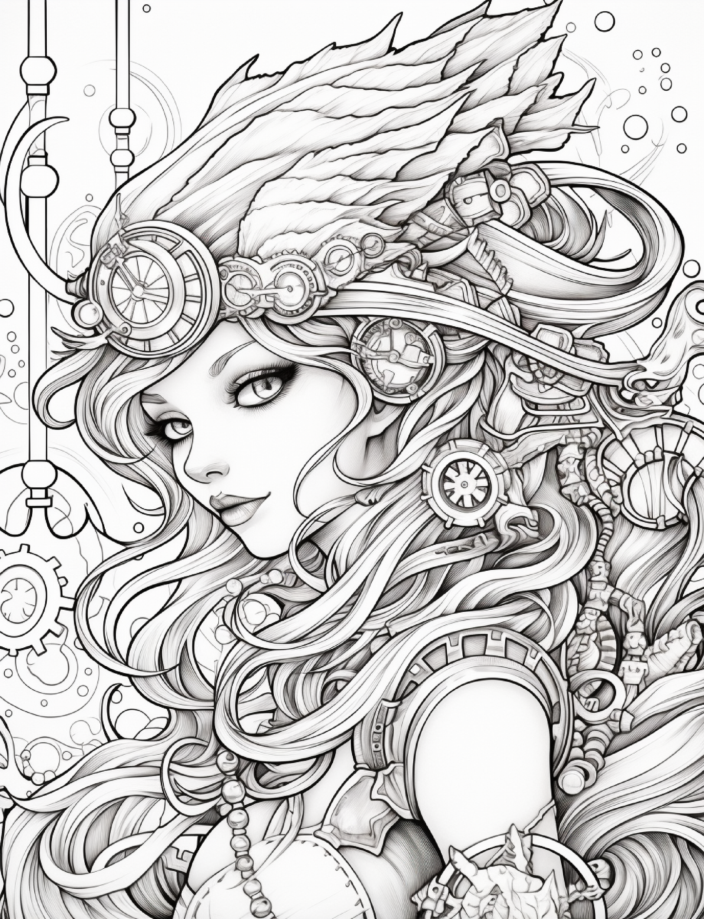 190 Steampunk Mermaid Coloring Pages